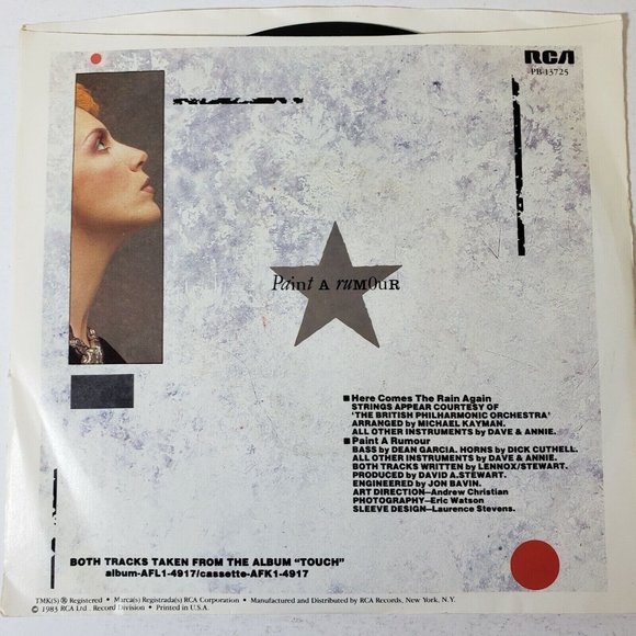 Vintage 1983 RCA PB 13725 Eurythmics Here Comes The Rain Again 45 Vinyl Tested - Picture 6 of 6